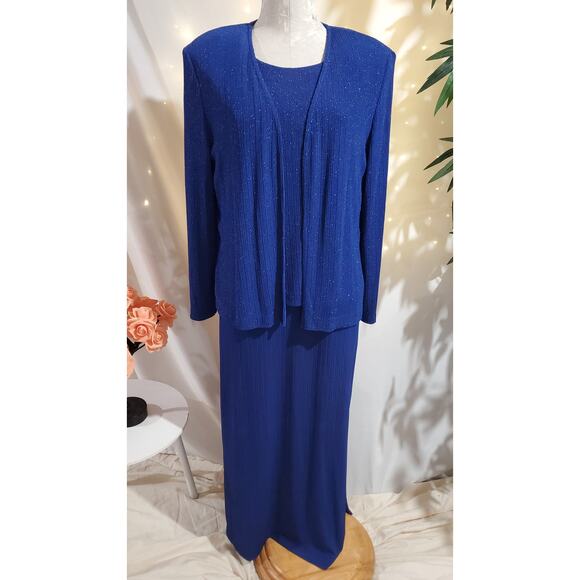 Alex Evenings Vtg 2 Piece Sparkle Maxi Glitter Dress Jacket Set Womens Size 12 - Picture 1 of 13